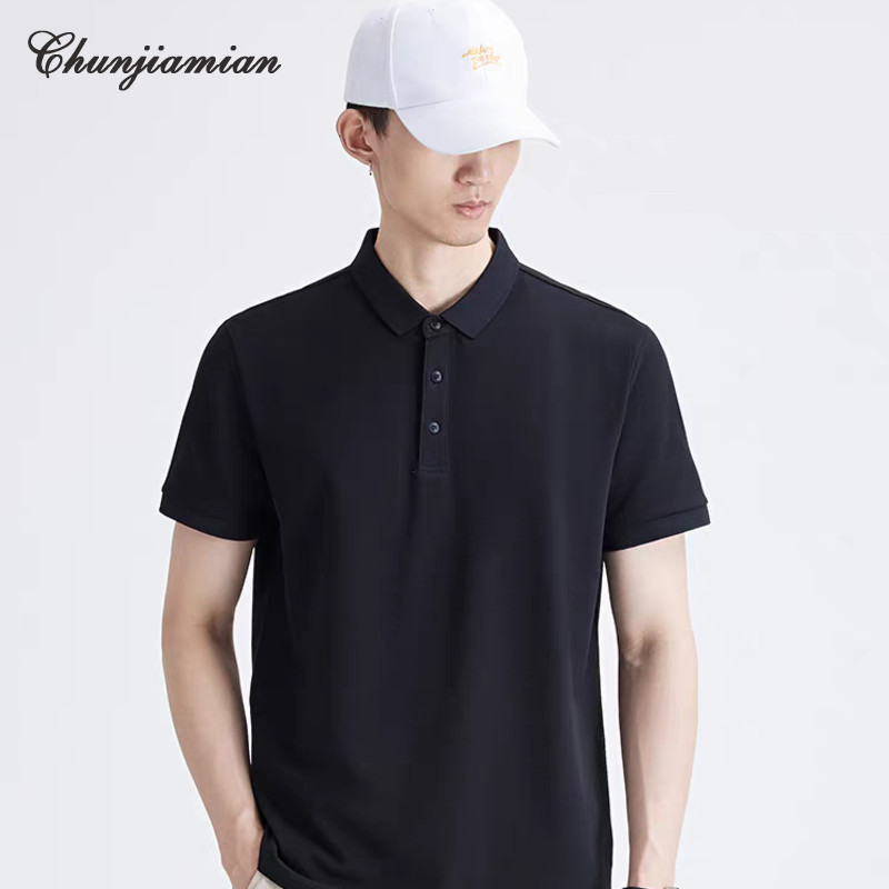 เสื้อโปโลผู้ชายแขนห้าส่วน สีทึบ ในสไตล์ฮาราจูกุ