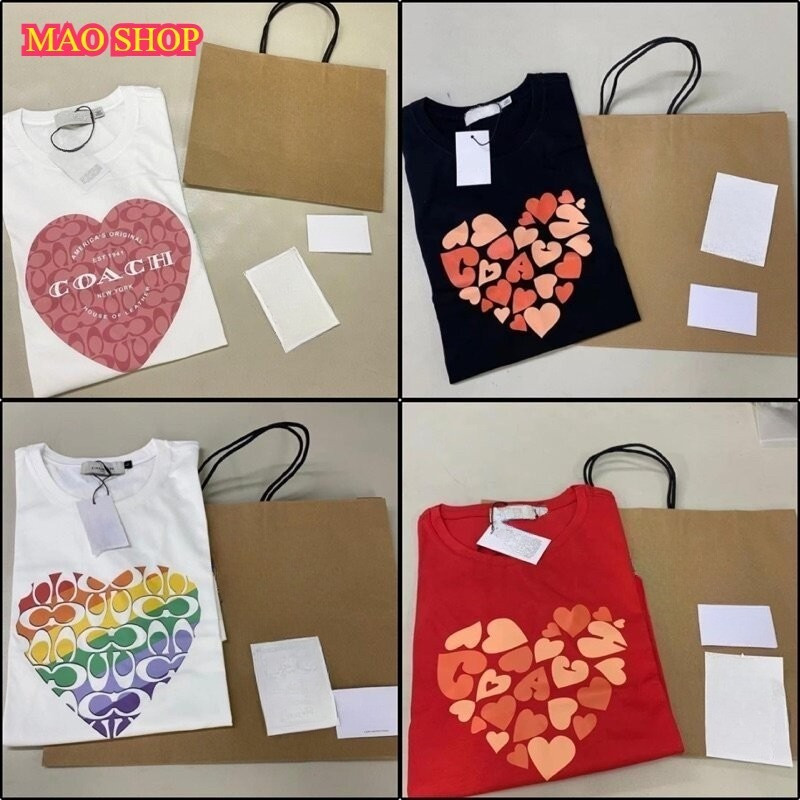 2024 Coach เสื้อยืดลําลอง คอกลม แขนสั้น ผ้าฝ้าย พิมพ์ลายโลโก้หัวใจ ขนาดใหญ่ แฟชั่นสําหรับผู้ชาย และผู้หญิง ไซซ์ S-5XL 03