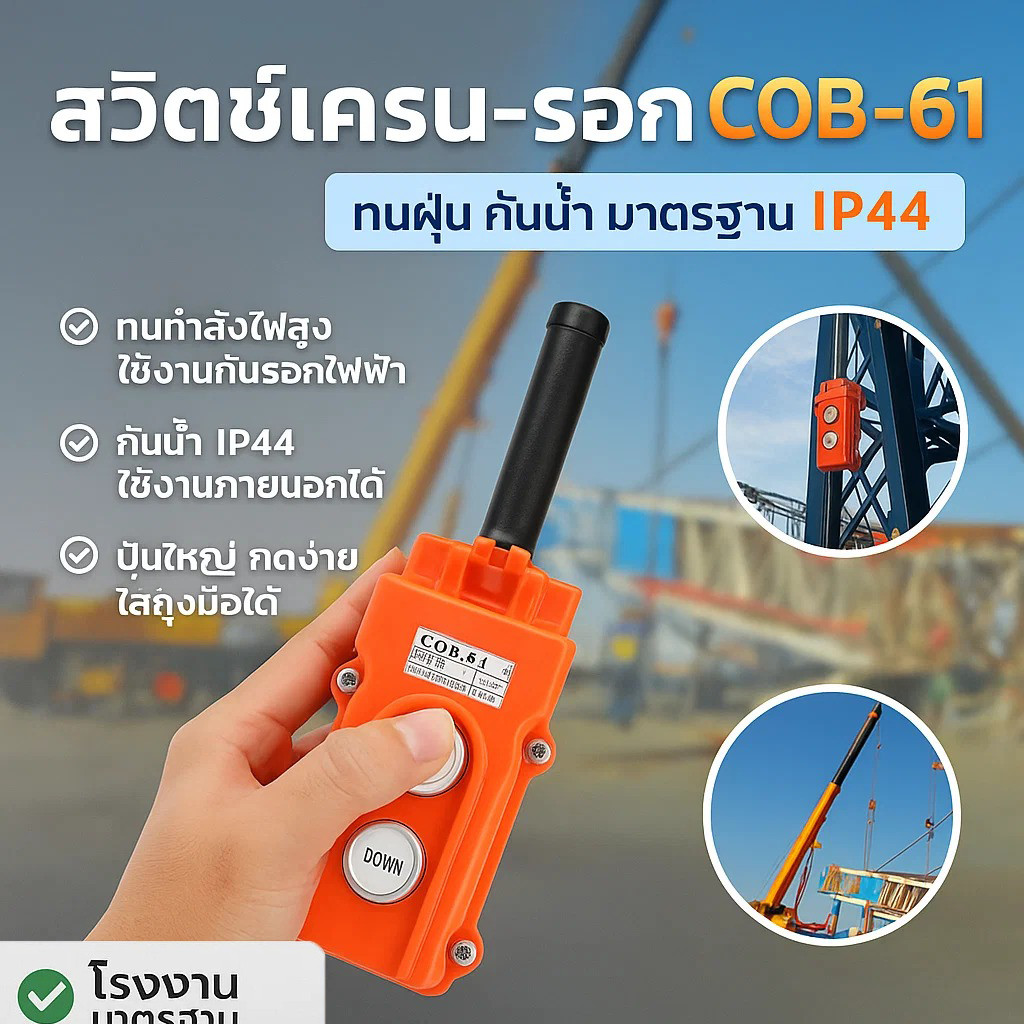 ✨ ซื้อเยอะ ยิ่งคุ้ม PTEN สวิทช์เครน และสวิทช์รอกไฟฟ้า 2 ปุ่ม ผ่านเมกเนติก 5A 250V รุ่น COB-61 สีส้ม กันน้ำ IP44