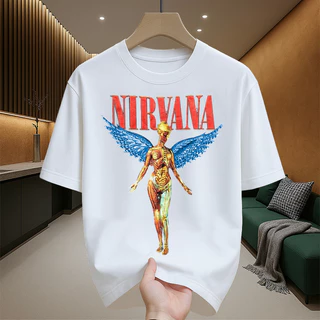 เสื้อยืดผู้ชายเท่ๆ คอกลม-แขนสั้น สกรีนลายสตรีทเท่ๆ เสื้อยืดแฟชั่นเมกาสุดฮิต เสื้อวงวินเทจ nirvana โอเวอร์ไซส์วินเทจฮิตๆ