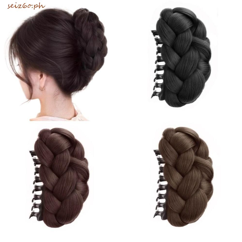 SEIZ6O Twists Pill Head Bun, สังเคราะห์แป้งทอดดอกไม้ Bun Head วิกผม, Retro Donut Chignon ต่อผม Hairp