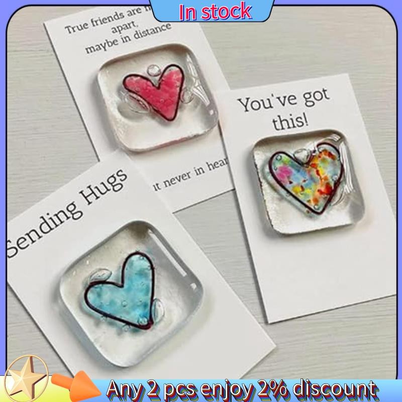 ในสต็อก-Pocket Token Glass Heart Card Keepsake -Heart Keepsake Pocket Cards-Fused Glass Heart Pocket