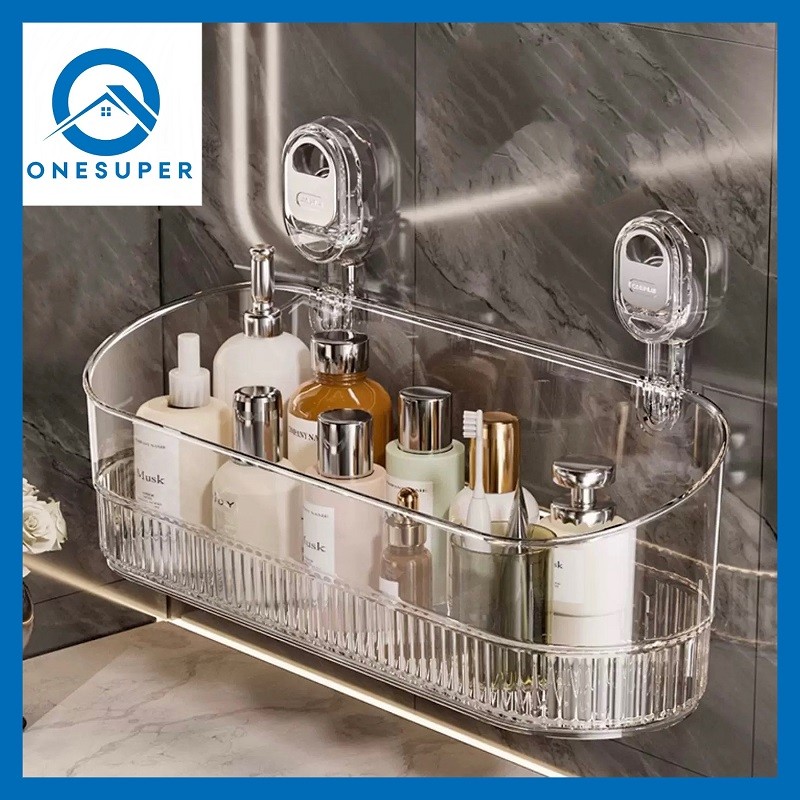 Onesuper ประเภทถ้วยดูด ติดผนัง ชั้นวางของ ชั้นวางของแบบตัวดูดสููญญากาศ ความจุขนาดใหญ่ ไม่หลุดง่าย