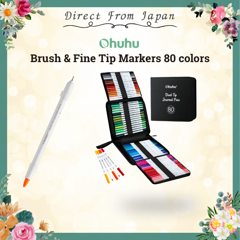 Ohuhu Illustration Markers 80 Colors Watercolor Brush & Fine Tip Set with Case