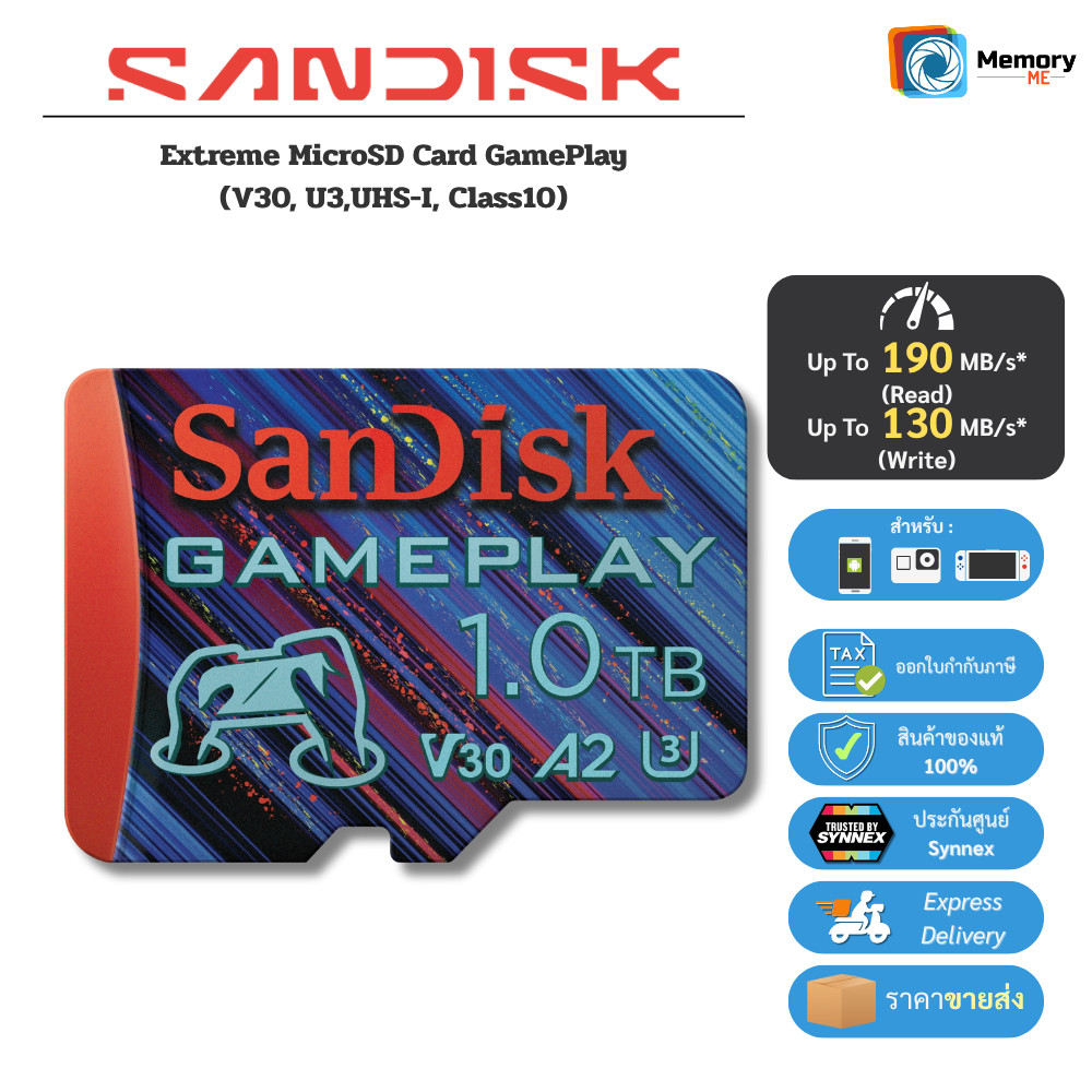 (ส่งด่วน) SANDISK Extreme GamePlay Micro SDcard 1TB (190/130MB R/W) UHS-I,V30,U3,C10,A2 SDcard แท้ Memory card