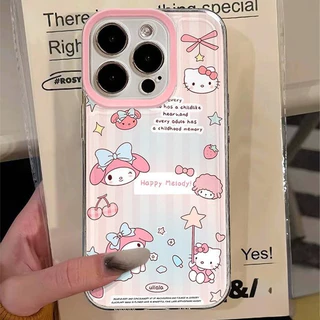การ์ตูนลูกแมวเมโลดี้นุ่มโปร่งใส เคส iPhone16 15 14 12 11 13Pro Max 7 8Plus 16 15 14 Plus XR X XS Max สีชมพูน่ารัก