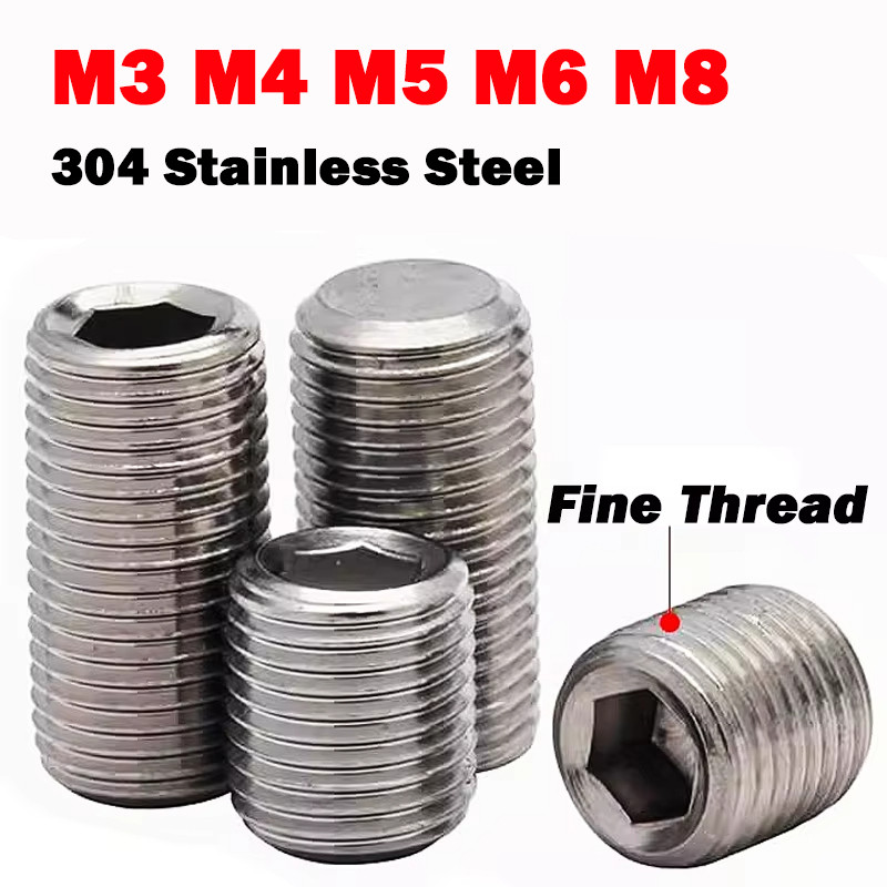 M3 M4 M5 M6 M8 304 สแตนเลสสตีล Grub สกรูถ้วย Point Allen Key ซ็อกเก็ต Fine ด้ายชุดสกรู