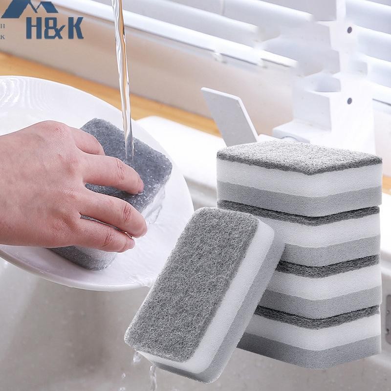 [H & K Jul] 1/5/10 ชิ้นครัวล้างจาน Magic ฟองน้ําสองด้านทําความสะอาดฟองน้ําขัดฟองน้ําสําหรับจานอุปกรณ
