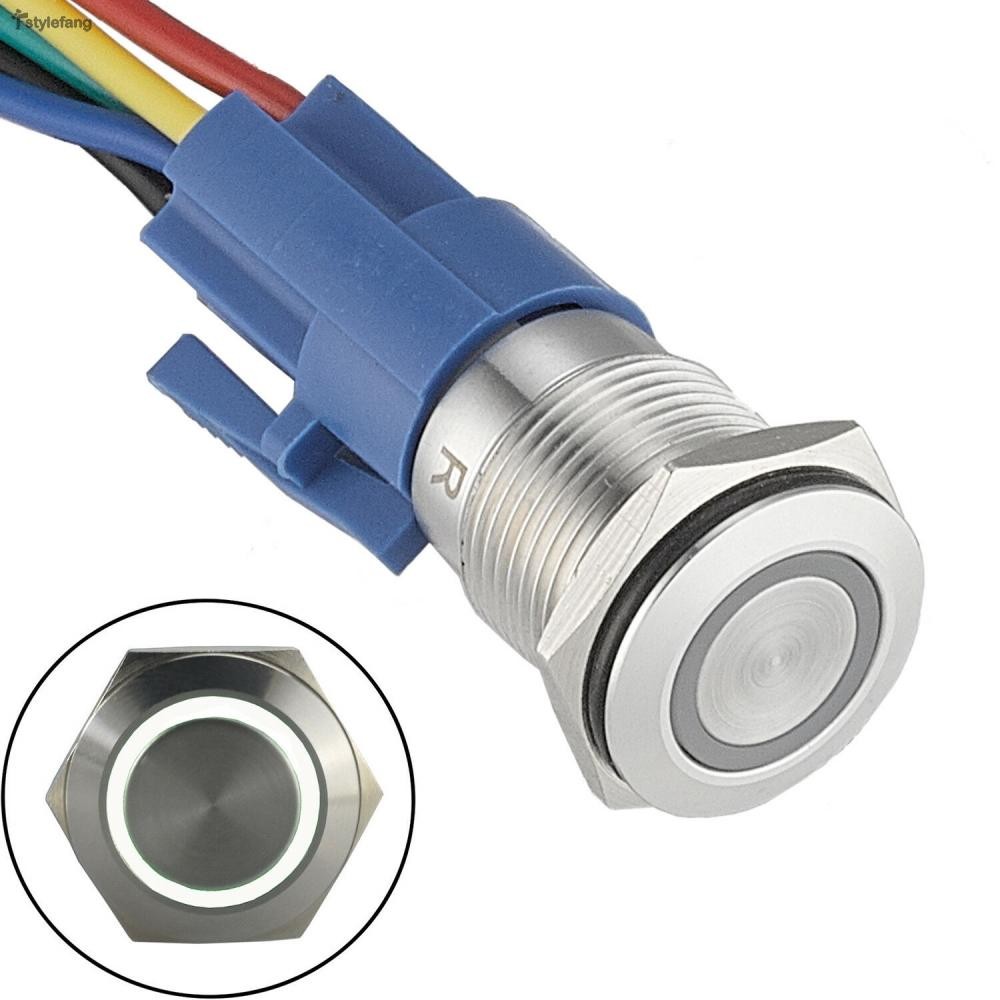 【STYLEF】Easy to Use 16mm Stainless Steel LED Latching Push Button Switch 12V DC On Off【fashion-Cloth