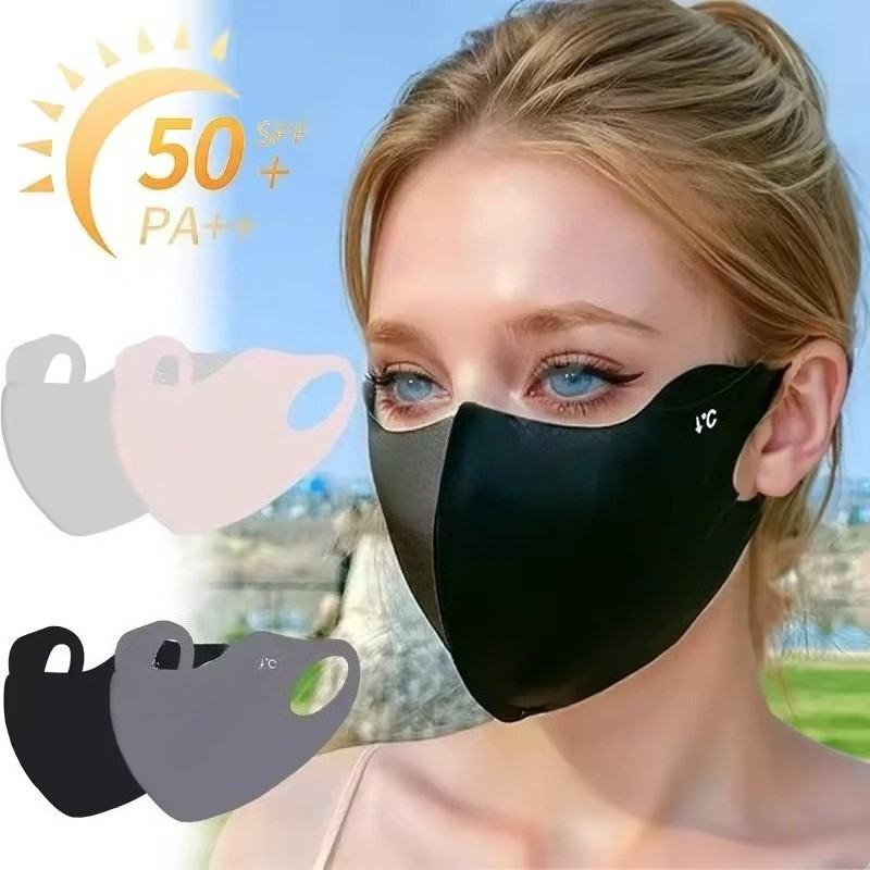 ชุดป้องกันUV UPF50+: หน้ากากและผ้าคลุมไหล่จากผ้าไหมน้ำแข็ง ระบายอากาศดีสำหรับการใช้งานกลางแจ้ง