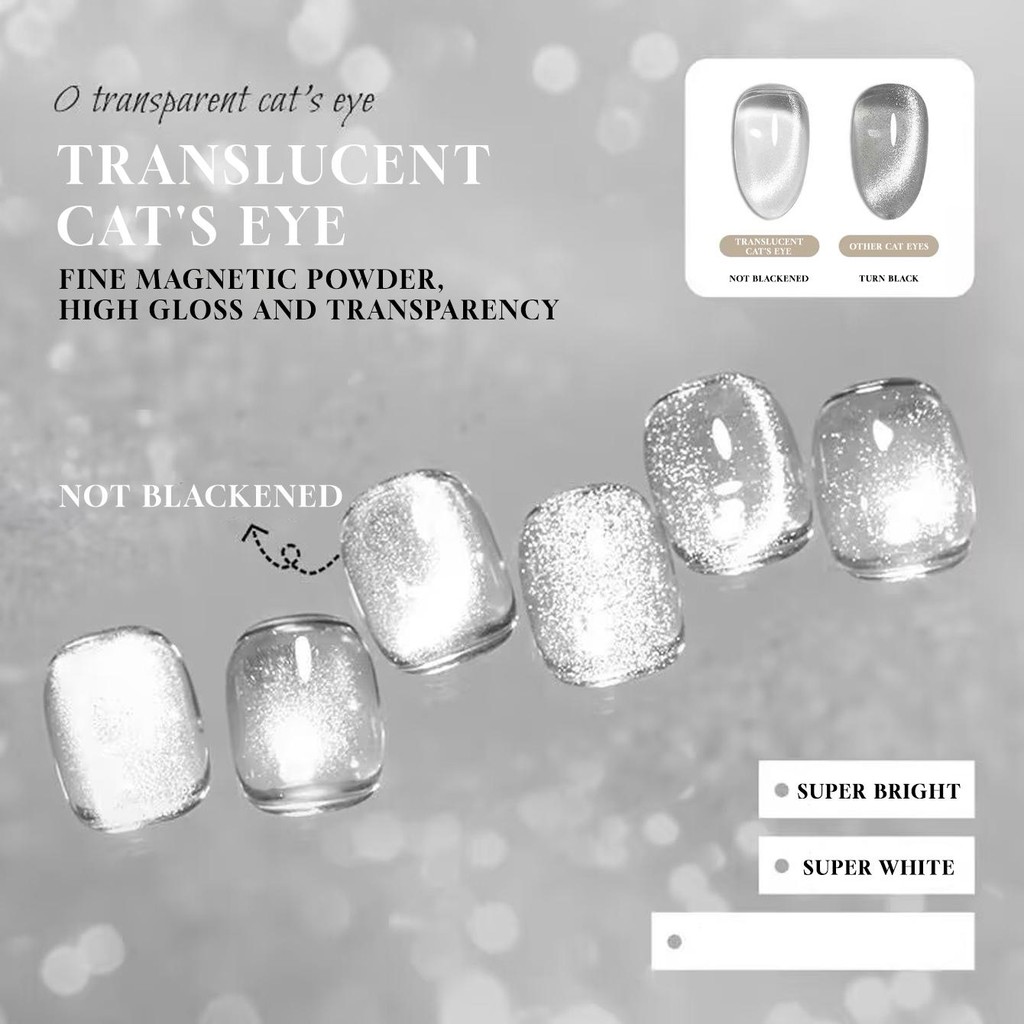 MIANEL Clear Base Cat Eye Gel Nail Polish - Sheer White Crystal Stone Magnetic Gel for Transparent N