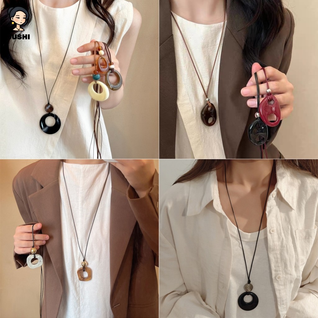 จี้วงกลมไม่สม่ำเสมอพร้อมโซ่เสื้อกันหนาว ของขวัญวันหยุดสไตล์ย้อนยุค