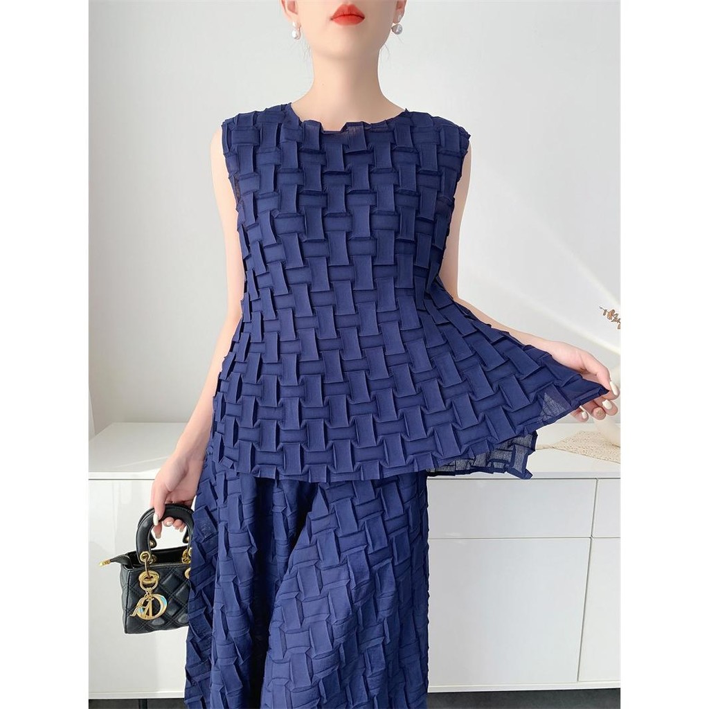 เสื้อผ้าจีบสไตล์ Handmade จีบชุดผู้หญิงฤดูร้อน Top + กางเกงบานสบาย Casual Design Niche เสื้อผ้าผู้หญิง