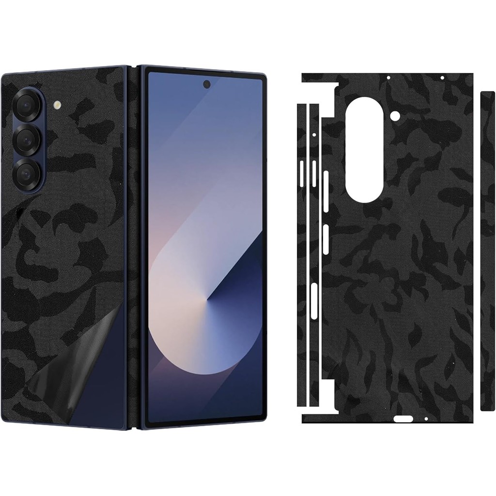 สติกเกอร์ไวนิลสำหรับ Samsung Galaxy Z Fold 6 7 8 Ultra พื้นผิวนูนสีดำ คาร์บอนไฟเบอร์ สติ๊กเกอร์ป้องกันรังผึ้งด้าน