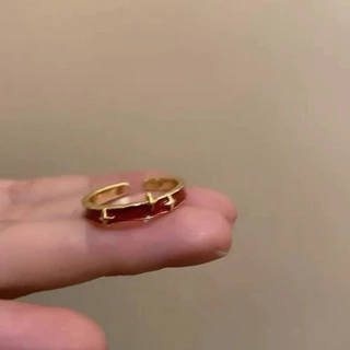 แหวนแฟชั่นผู้หญิง แดงลายดาว สไตล์วินเทจ ใส่ซ้อนได้ ปรับขนาดได้ เรียบหรู