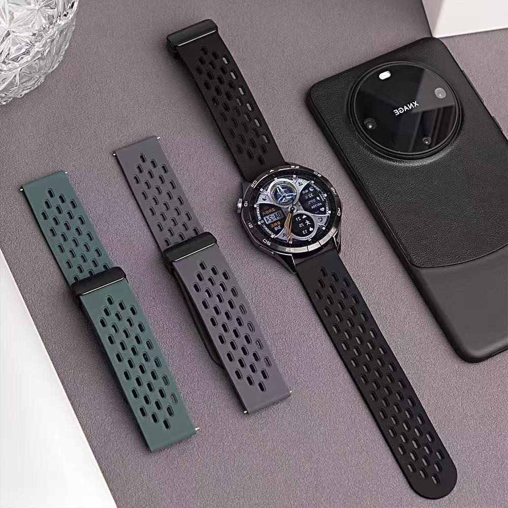 สายนาฬิกาHuawei GT5/gt5pro/GT2e/GT3/GT4/gt2ซิลิโคนbudsล็อคแม่เหล็กพอบได้รูรังผึ้สายนาฬิกา20mm22mm