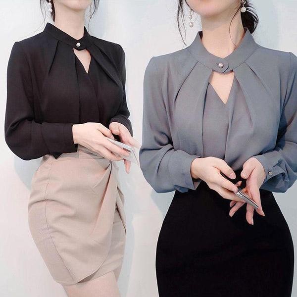 mimi&didi#เสื้อเชิ้ตแฟชั่นแขนยาว ทรงหลวมๆ ใส่ไปทำงาน เหมาะสำหรับธุรกิจ สไตล์ผู้ใหญ่และสง่างาม สำหรับผู้หญิง#W624