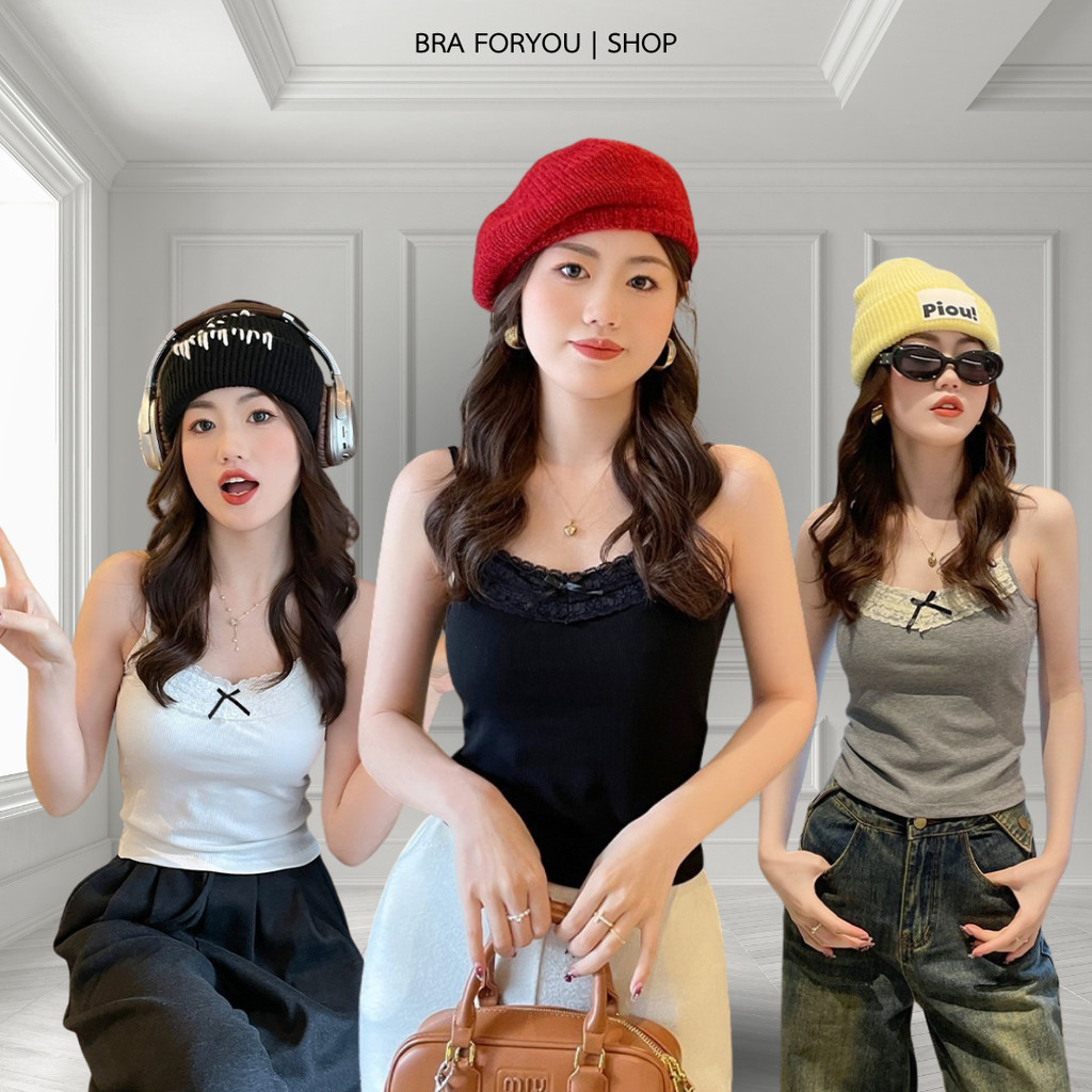 Bra Foryou [ขายดี] สายเดี่ยวคอวี แต่งลายลูกไม้ติดโบว์ น่ารักเกิ๊นนน (631) Clothing Women