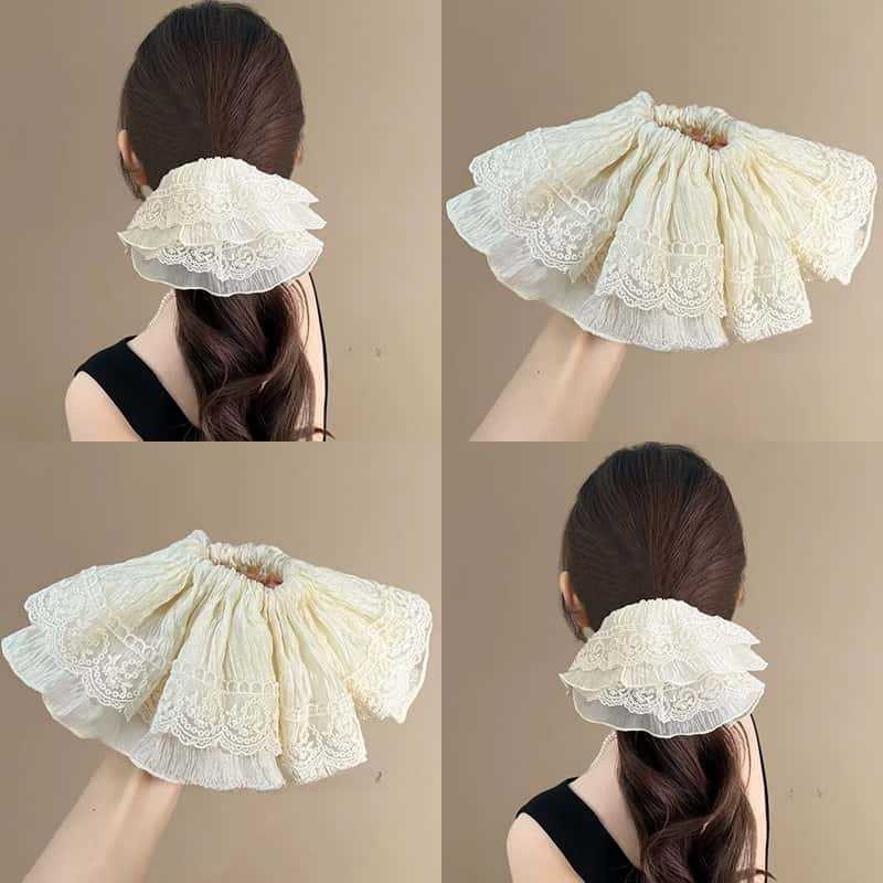 scrunchies oversize ลายฝ้ายสีขาว สไตล์เกาหลี สำหรับแต่งผม