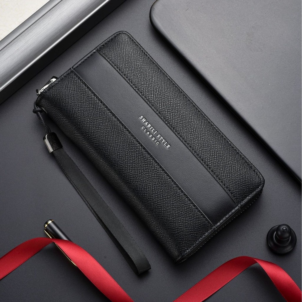 กระเป๋าสตางค์ผู้ชายสไตล์ใหม่ลายลิ้นจี่ PU Multi-Card Slot Casual กระเป๋าสตางค์ใบยาวขนาดใหญ่ความจุคลั