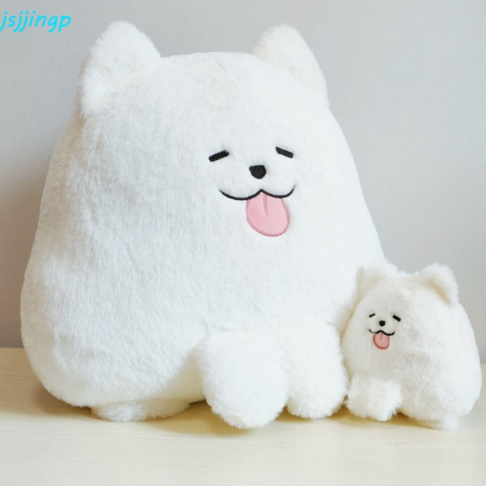 JSJJINGP ซามอยด์ตุ๊กตาตุ๊กตา, หมอนนุ่มยัดไส้สัตว์สุนัขพวงกุญแจ,น่ารักน่ารักลูกสุนัข น่ารัก สีขาวสีสุนัขของเล่นตุ๊กตาของขวัญวัน