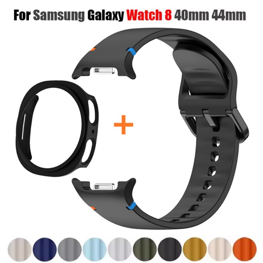 SAMSUNG สายรัดซิลิโคน + กรณีสําหรับ ซัมซุง กาแลคซี นาฬิกา 8 40 44 มม.สายนาฬิกา พีซี กันชนกรณีอุปกรณ์เสริม