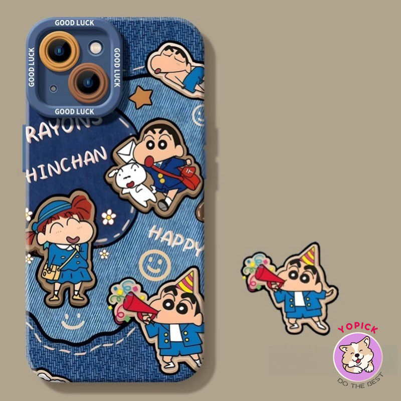 IPhone 16 15 14 13 12 11 Pro Max X Xr Xs Max 7 8 Plus SE2020 เคสโทรศัพท์การ์ตูนน่ารักเครยอนชินจังเชือกเส้นเล็กคู่นุ่มปกหลัง TSY - รูปที่ 3