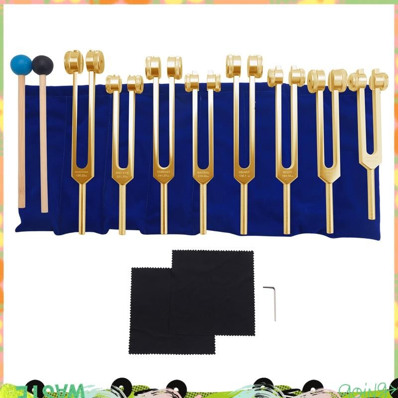 ส้อมปรับแต่ง, 7 จักระ + 1 Soul Purpose Weighted Tuning Forks,เครื่องมืออลูมิเนียม 126.22-141.27 Hz E