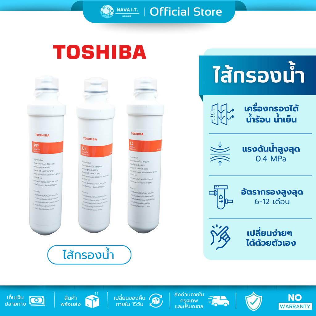 🛵มีส่งด่วน💨 TOSHIBA ไส้กรอง PP/ C1/ C2/ RO เครื่องกรองน้ำระบบน้ำร้อน น้ำเย็น UV+RO รุ่น TWP-W1643/ T
