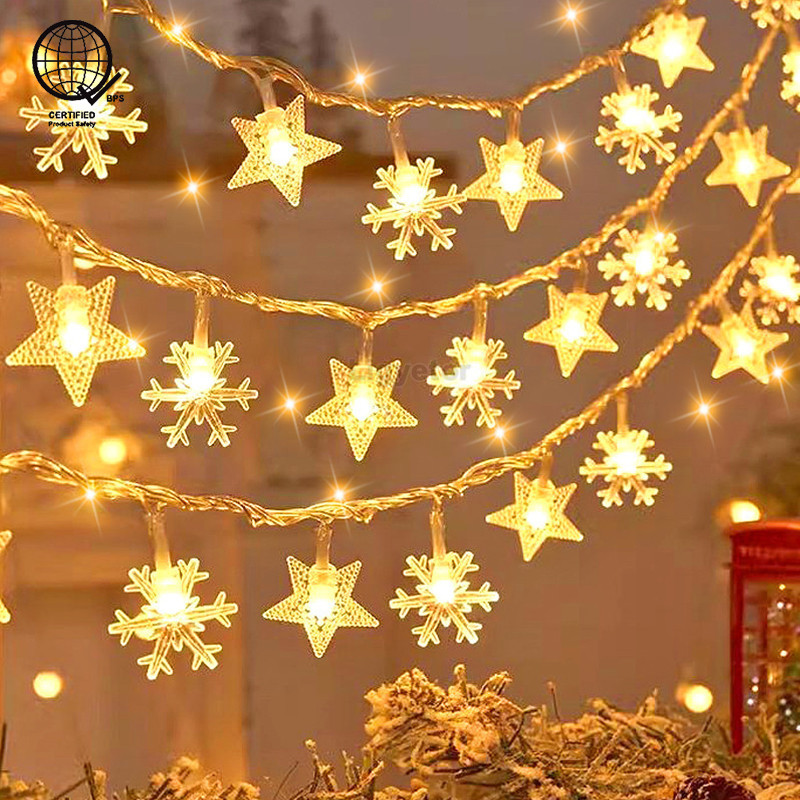 โคมไฟเกล็ดหิมะ ไฟดาวกันน้ํา ไฟ LED String ตกแต่ง Fairy Light ในร่มคริสต์มาสงานแต่งงานเหตุการณ์ต้นคริสต์มาส Xmas Party ตกแต่งบ้าน