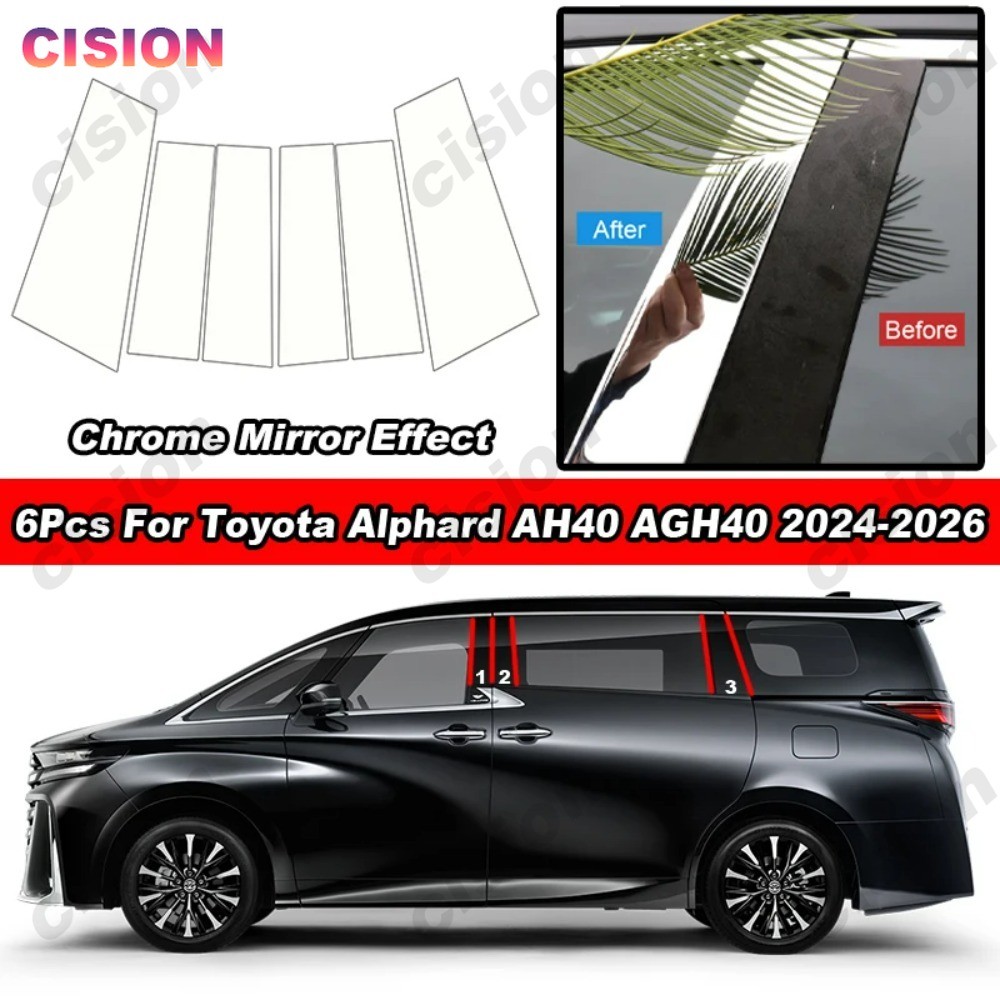 6 ชิ้นเคลือบเงากระจก Chrome Effect รถประตู Center BC เสาโพสต์ Trim หน้าต่างคอลัมน์กลาง PC วัสดุสติกเ