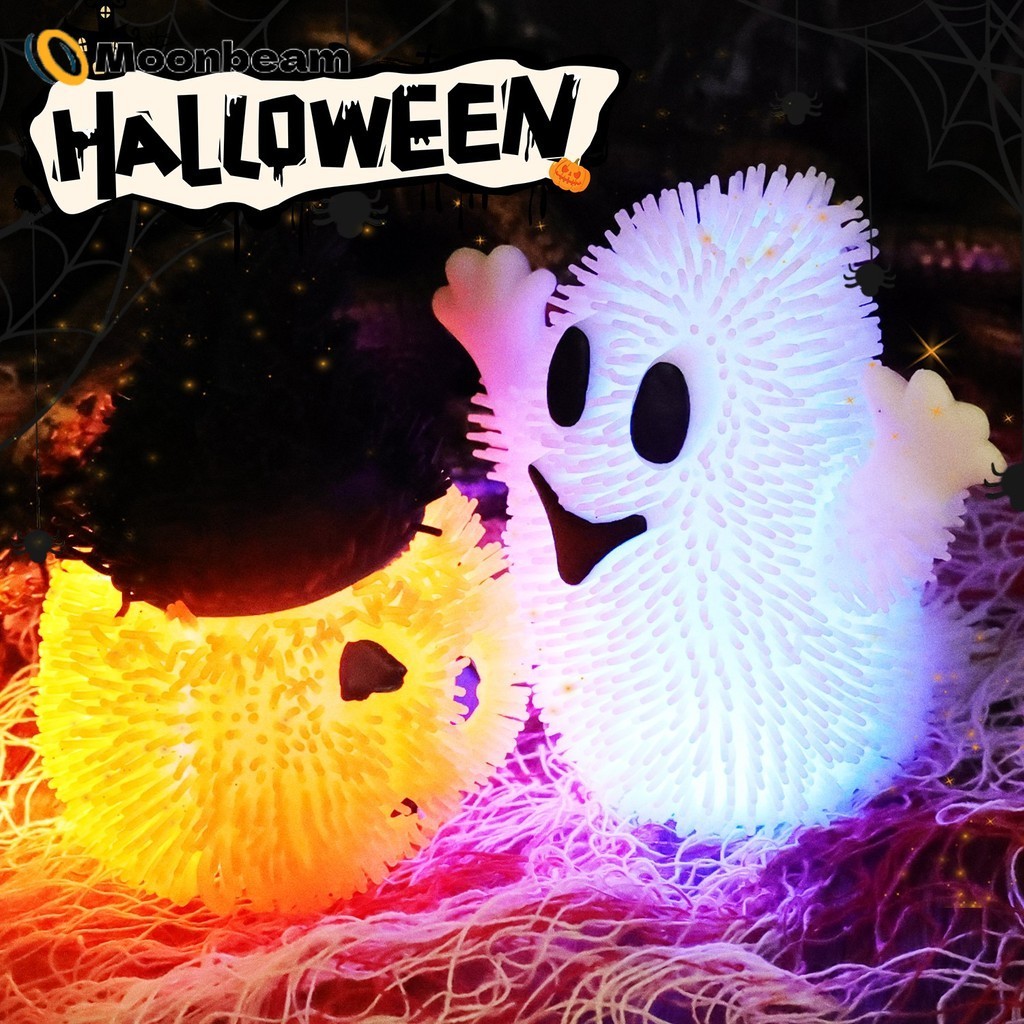 [บ้าน]ลูกบอลความเครียดฮาโลวีนแบบมีไฟ LED 1-2 ชิ้น | แบตเตอรี่-Powered Squishy ของเล่นสําหรับ Party Decor Sensory Play ของขวัญเด็ก,ทนทาน TPR วัสดุ Ghost/ฟักทองออกแบบ