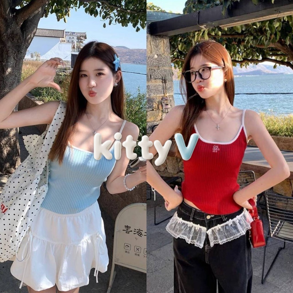 kitty.vogue พร้อมส่ง เสื้อกล้าม เสื้อแขนกุด สีสดใส ผ้าร่องปักตัวอักษร ซัมเมอร์-Y9911