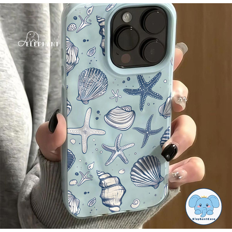 เคส TPU ลายเปลือกหอยแฟนตาซีรูปดาวสีฟ้า สำหรับ IPhone 16 17 air 15 14 6 6s Plus XR 11 16 13 15 14 12 Pro Max X XS MAX