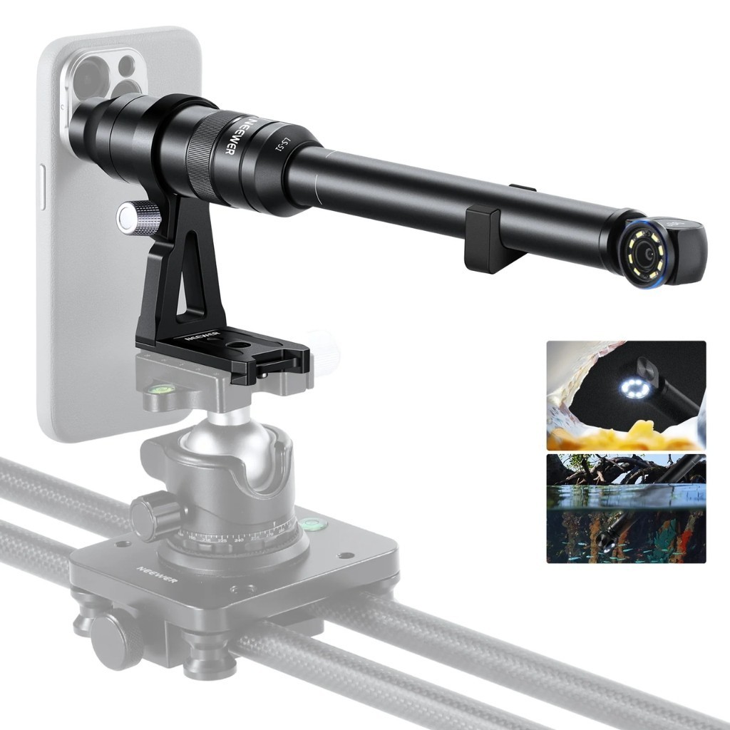 NEEWER LS-51 90° Macro Probe Lens เลนส์มือถือ เลนส์มาโคร เลนส์ซูม 2X พร้อมไฟ LED แบตในตัว ฐาน Arca