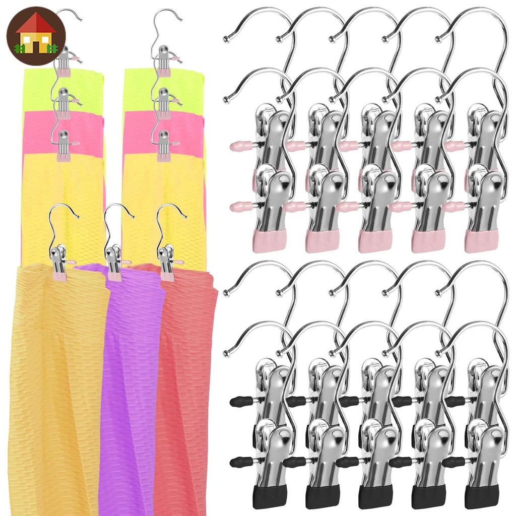 20แพ็คไม้แขวนเสื้อสําหรับตู้เสื้อผ้าสแตนเลสแขวนถือคลิปประหยัดพื้นที่ไม้แขวนเสื้อคลิปเดียว360° แบบพกพ