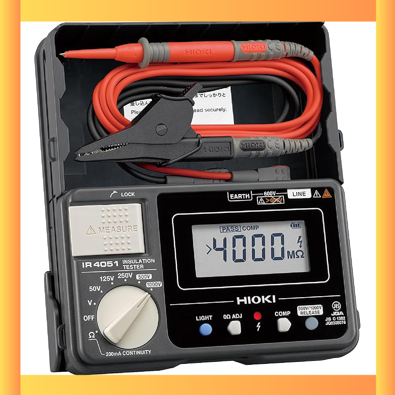 HIOKI Insulation Resistance Tester - JIS Certified, Digital, 5 Range (50V to 1000V), Made in Japan