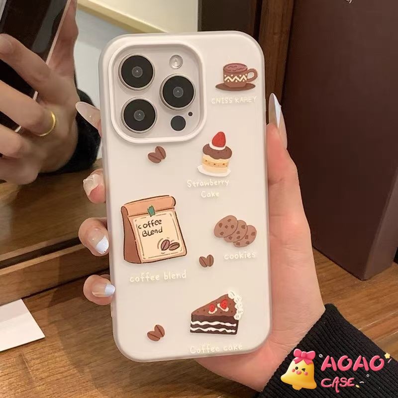 เคสไอโฟน 11 สำหรับ iPhone 15 16 13 11 14 12 Pro Max 15 14 13 16 Plus XR X XS เค้กกาแฟวินเทจสีขนมใหม่ 2 in 1 ฝาครอบ