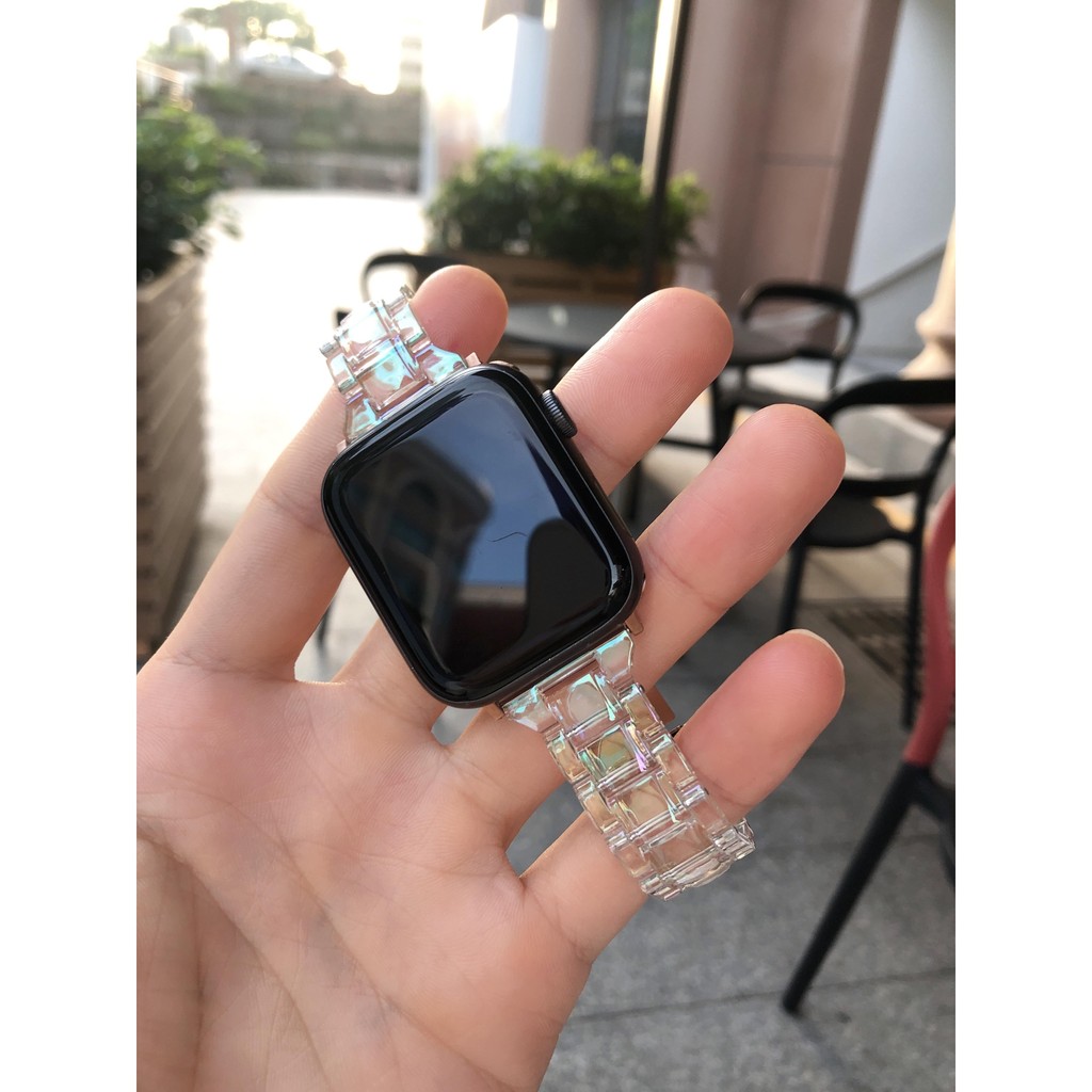 Electroplating สีสันโปร่งใสเหมาะสําหรับ Apple Watch iwatchS76543 SE Card Guest Strap เลเซอร์กระพริบฤ