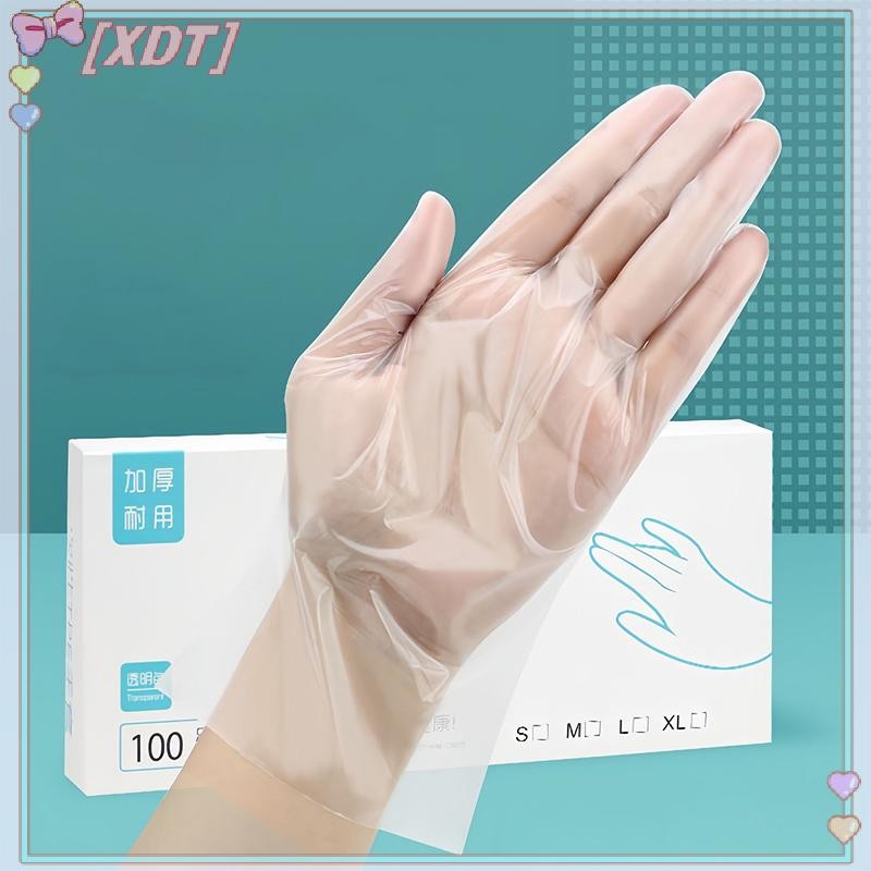 XDT 50/100ชิ้นน้ํายางฟรีถุงมือ เวลา ถุงมือทิ้งโปร่งใสลื่นกรดทํางานความปลอดภัยอาหารเกรดครัวเรือนทําความสะอาดถุงมือ เคซีพี