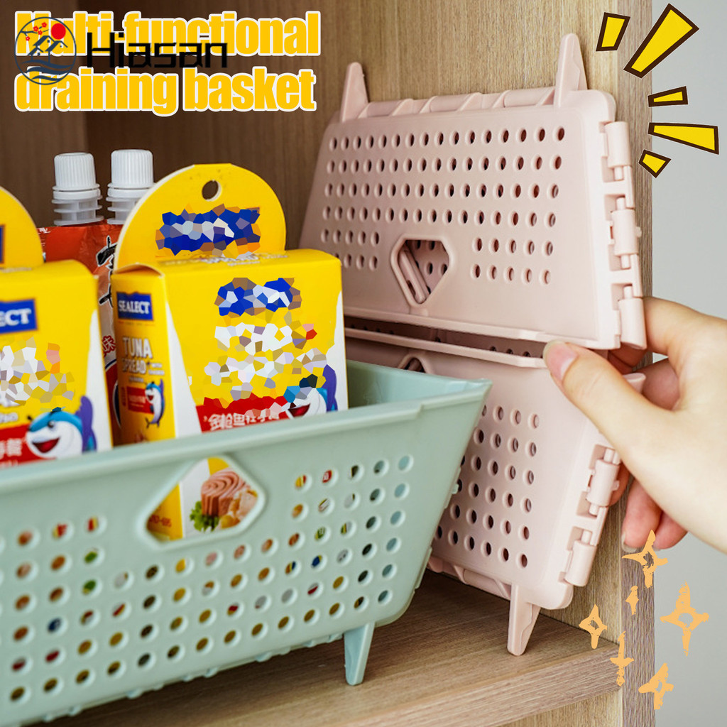 [HGB]1-5 ชิ้น ตะกร้าใส่ของในครัวแบบพับได้สไตล์มินิมอล | อุปกรณ์จัดเก็บพลาสติกที่ทนทานพร้อมรูท่อระบายน้ํา, การออกแบบประหยัดพื้นที่สําหรับอ่างล้างจานและเคาน์เตอร์