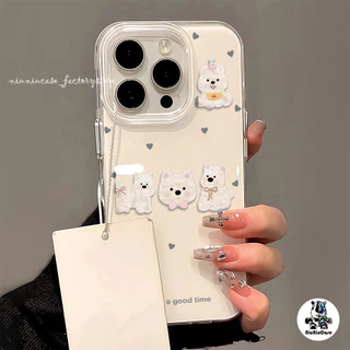 เคสมือถือ For iPhone 11 15 16 14 13 12 Pro Max X XS XR 13 Pro 16 Plus Case ลูกสุนัขมีความสุขน่ารัก ครีม IMD แบบนิ่ม เคส