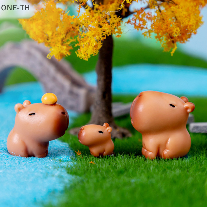 One-th การ์ตูนขนาดเล็ก Capybara ตุ๊กตาโต๊ะสวนภูมิทัศน์เครื่องประดับเรซิ่นหัตถกรรมตกแต่งบ้านรถเดสก์ท็อปknickknacks ใหม่