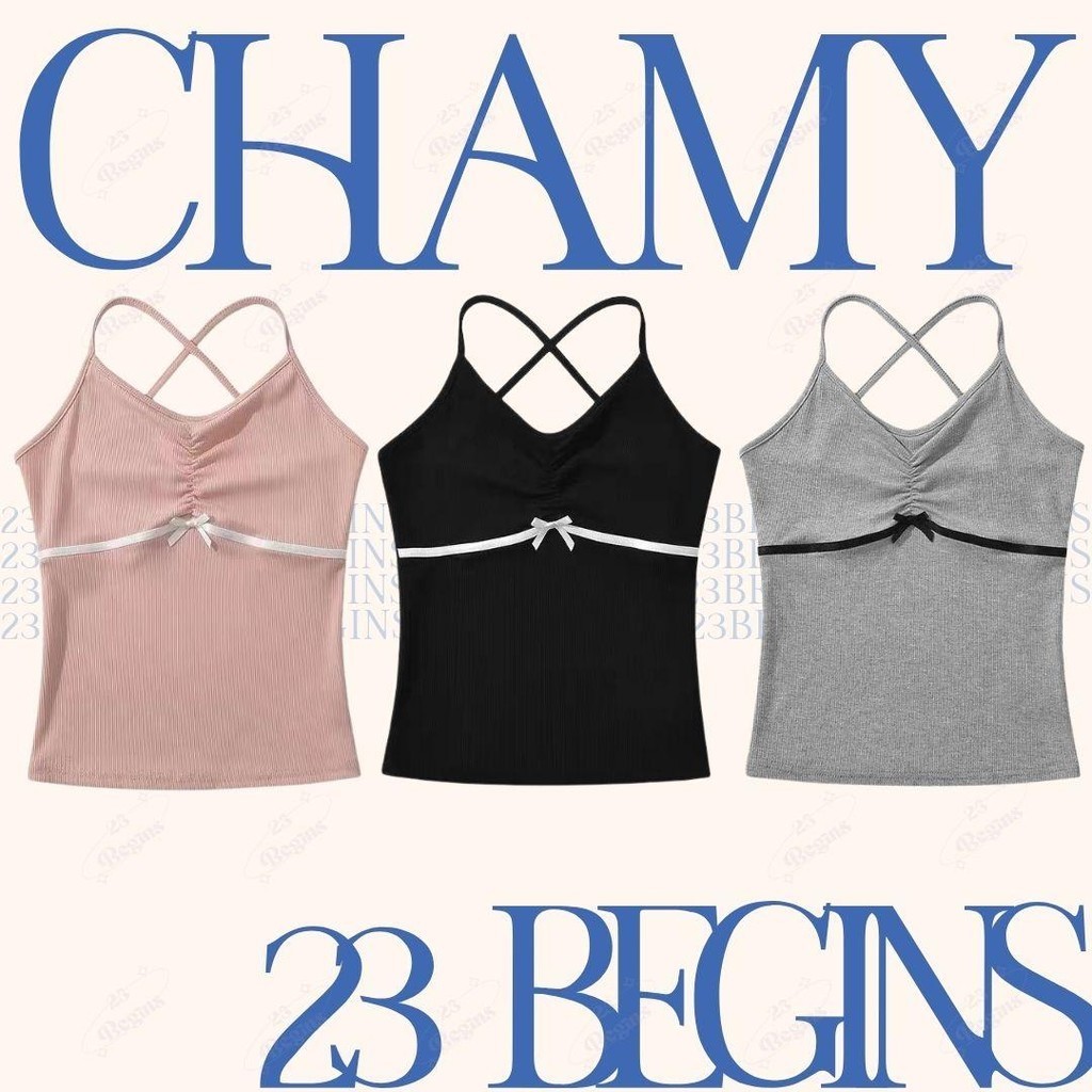 Chamy สายเดี่ยว มีฟองน้ำ สายเดี่ยวโบว์ (641)