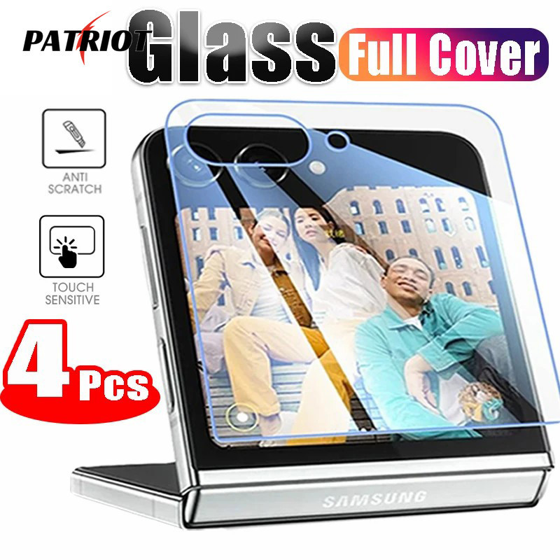 กระจกนิรภัยแบบเต็มหน้าจอ 4 In 1 - สําหรับ Samsung Galaxy Z Flip 6 - หน้าจอด้านนอกและตัวป้องกันหน้าจอด้านหลัง - ฟิล์มป้องกันแบบใส HD - สําหรับ Flip6 5G
