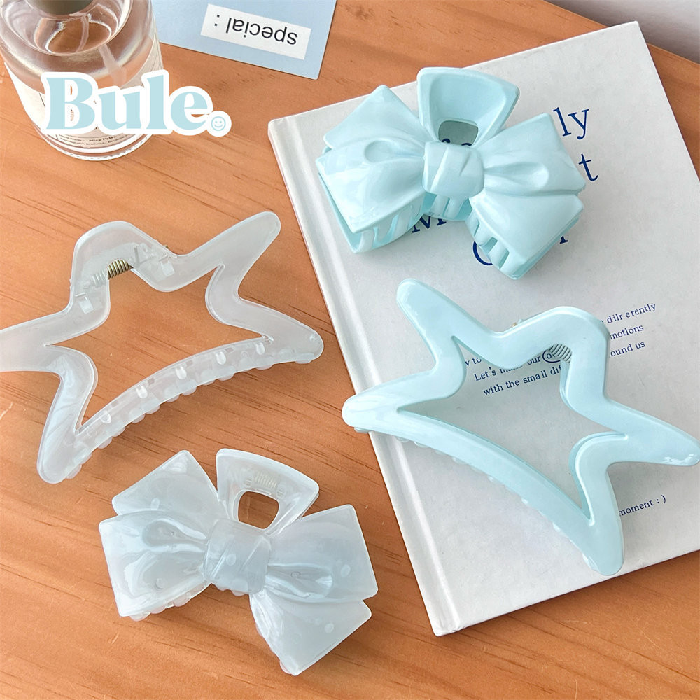 Yoyo กิ๊บติดผมโบว์สีฟ้าเรียบง่ายและอเนกประสงค์ Shark คลิปขนาดใหญ่ Headwear อุปกรณ์เสริมสําหรับนักเรียนสาวเทศกาลของขวัญ Ins
