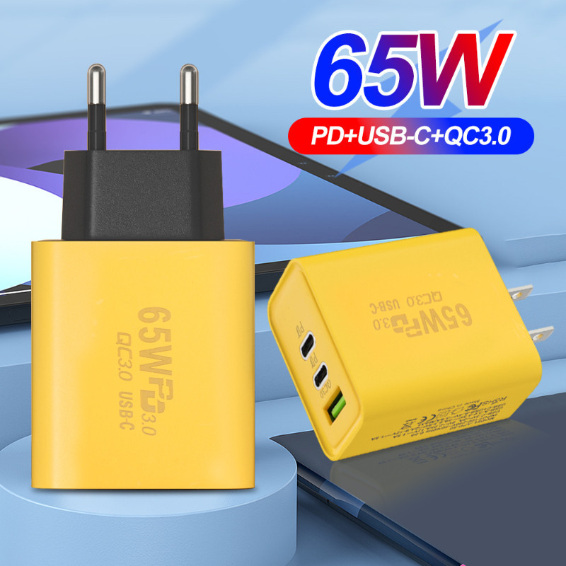 Universal 65W 3 พอร์ต EU/US/UK Plug USB Charger Quick Charge สําหรับโทรศัพท์ Type C อะแดปเตอร์ชาร์จ