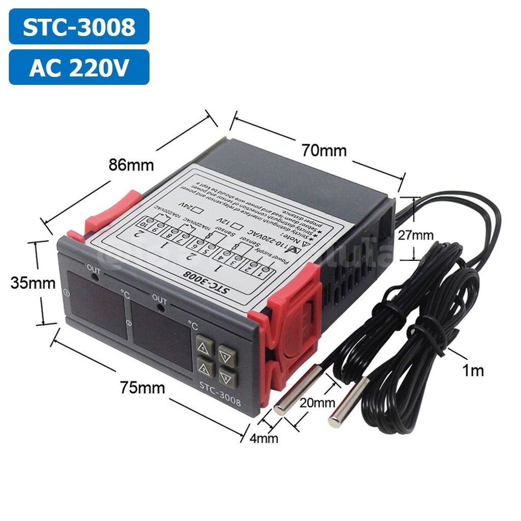 STC-3008 220VAC เครื่องควบคุมอุณหภูมิ 2ช่อง NTC Dual Digital Temperature Controller ตัวควบคุมอุณหภูมิ Control Regulat...
