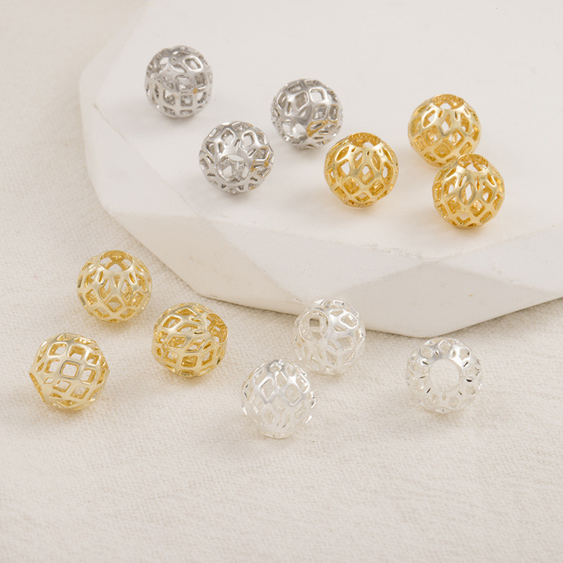 20 ชิ้น Hollow รอบทองแดง Ball ลูกปัด Spacer ลูกปัด diy เครื่องประดับสร้อยข้อมือขายส่ง