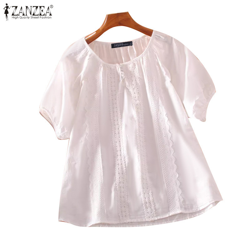 Zanzea เสื้อเบลาส์คอกลมแขนสั้นแฟชั่นสตรีเกาหลี